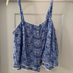 Free People Blue and White Boxy Camisole
